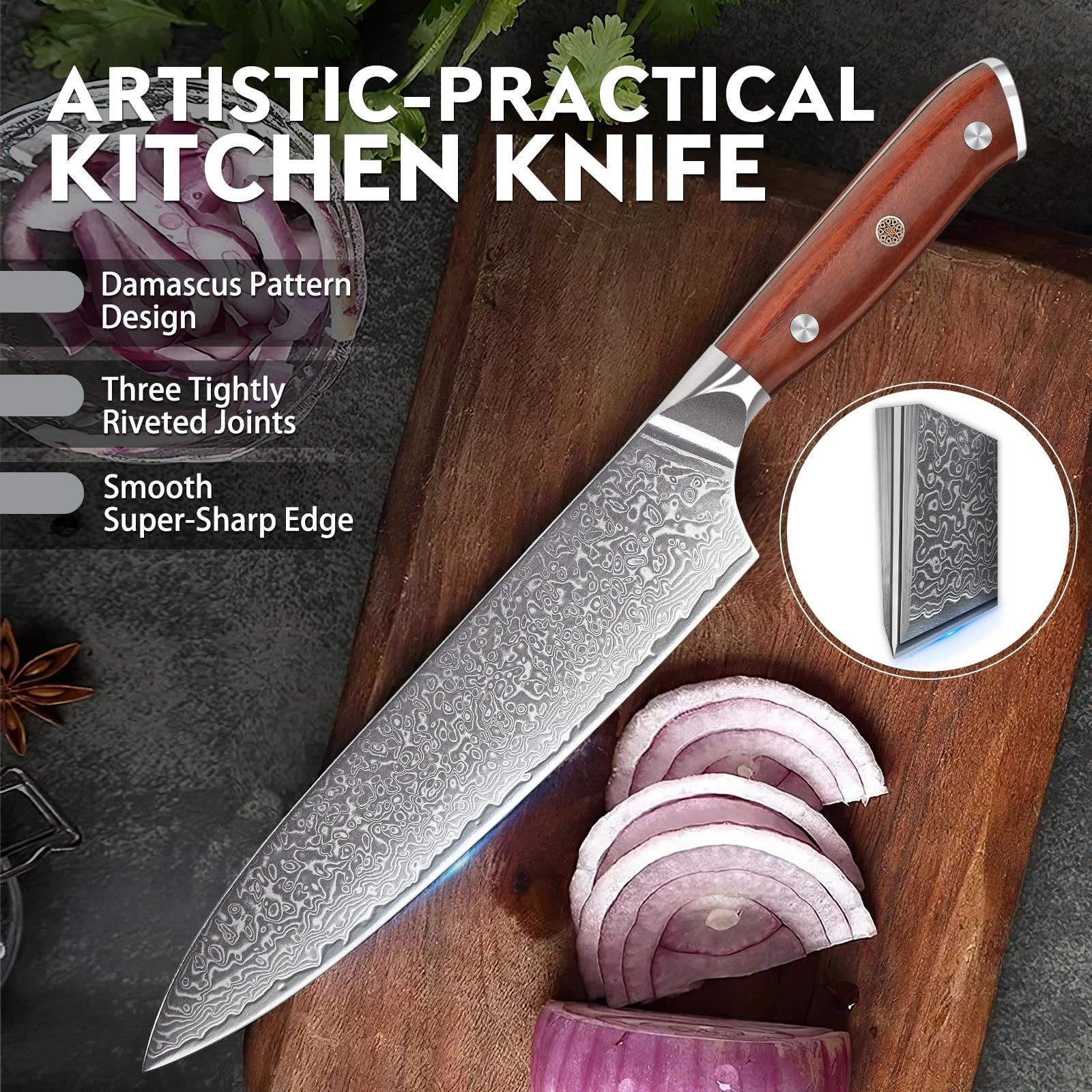 Purple Dragon 7-inch Damascus paring knife, perfect for fine prep tasks.