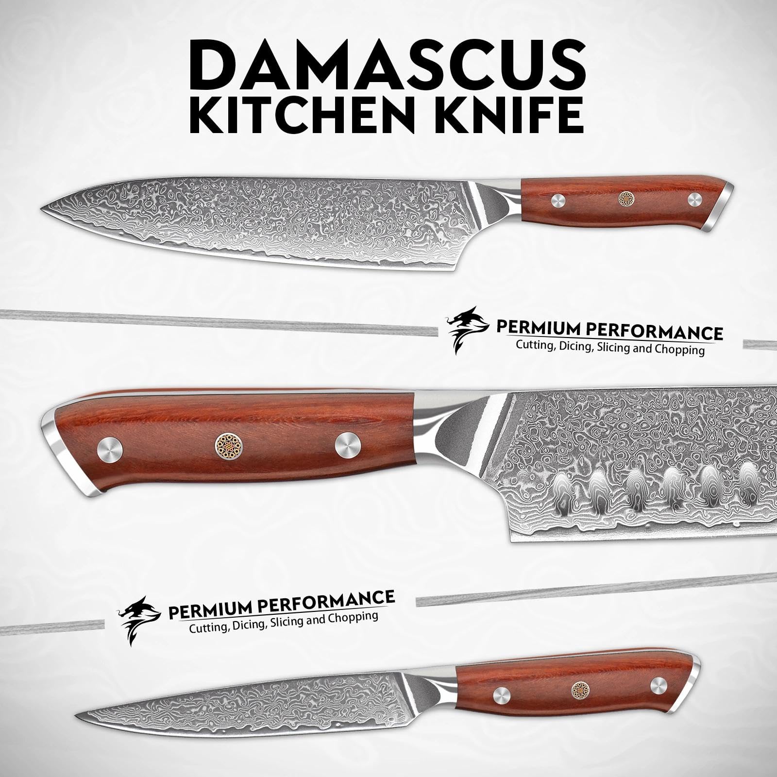 Purple Dragon Damascus blade close-up showing razor-sharp edge and pattern.