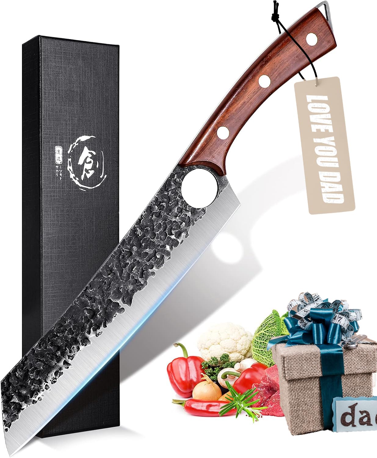 Purple Dragon knife in use for vegetables and meat prep
