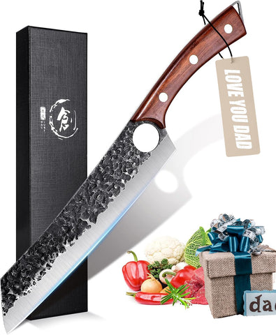 Purple Dragon knife in use for vegetables and meat prep