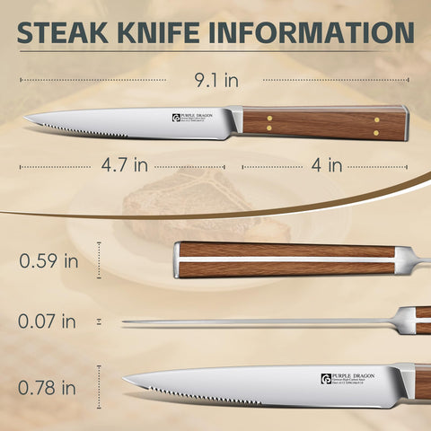 Purple Dragon square wooden handle knives deliver steady control during prep and dining.
