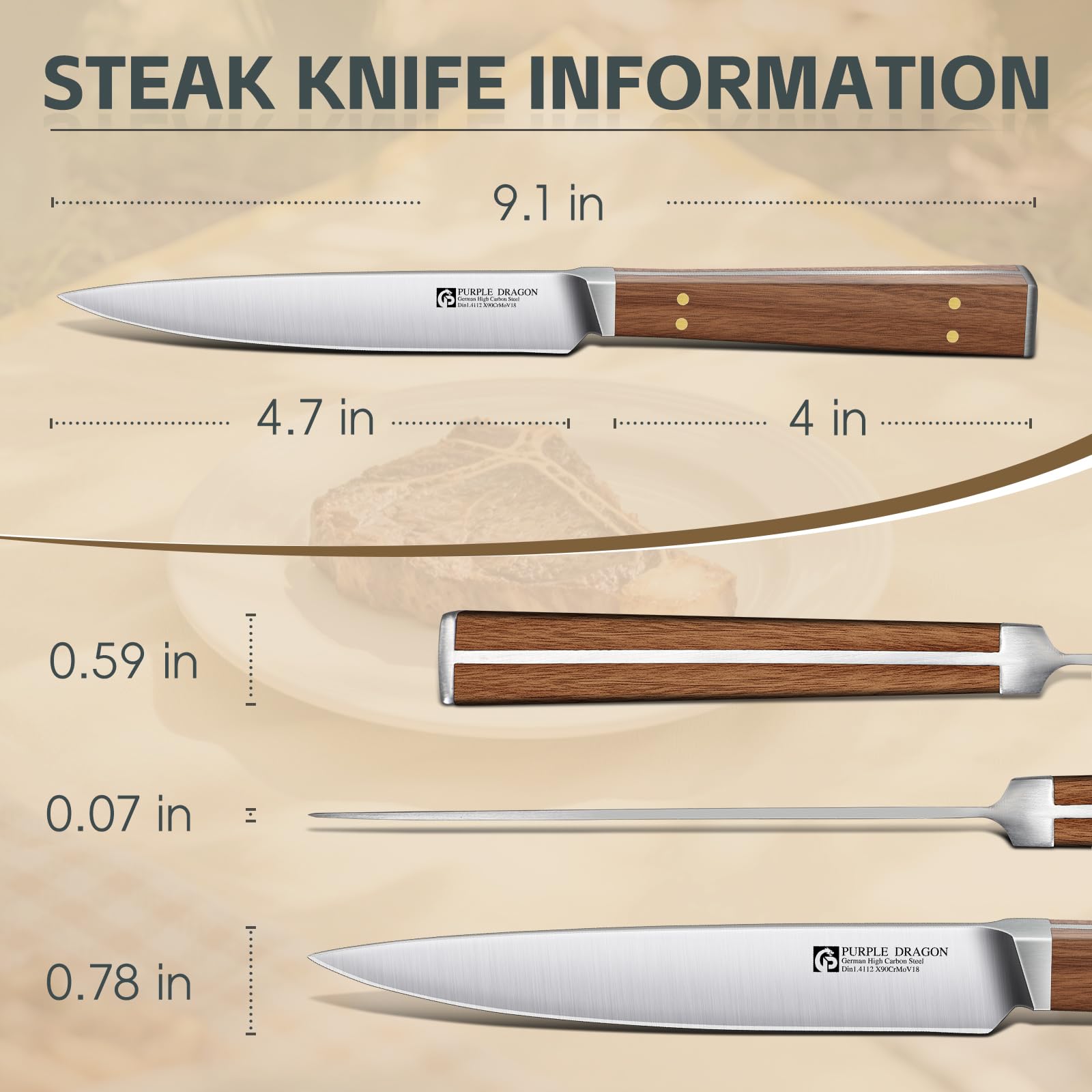 Purple Dragon square wooden handle emphasizes full-tang balance and comfort.