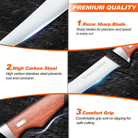 PurpleBird wood-handle filleting knife combining aesthetics with secure grip.