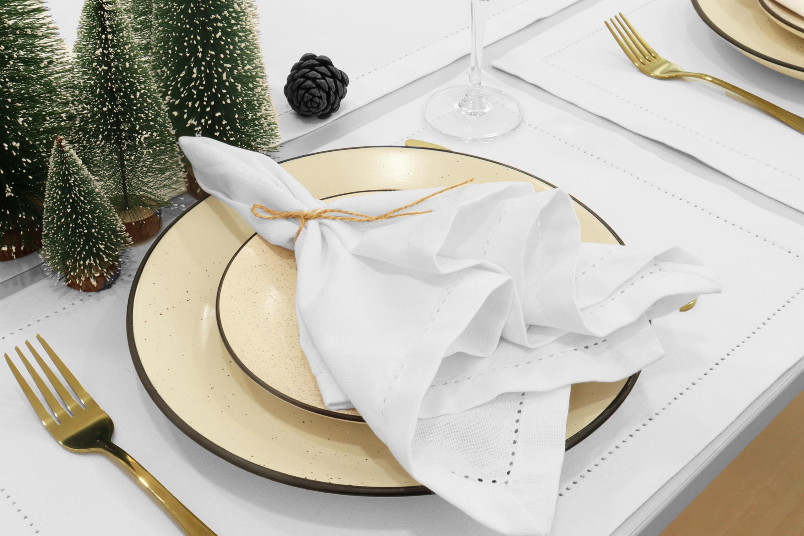 PurpleEssences cotton napkins close-up texture showing durable, machine-washable fabric.