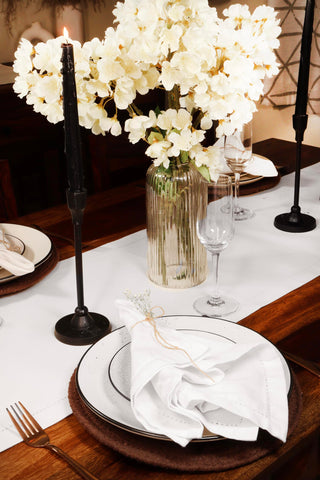 PurpleEssences fall Thanksgiving table napkins with a soft, crisp white look.