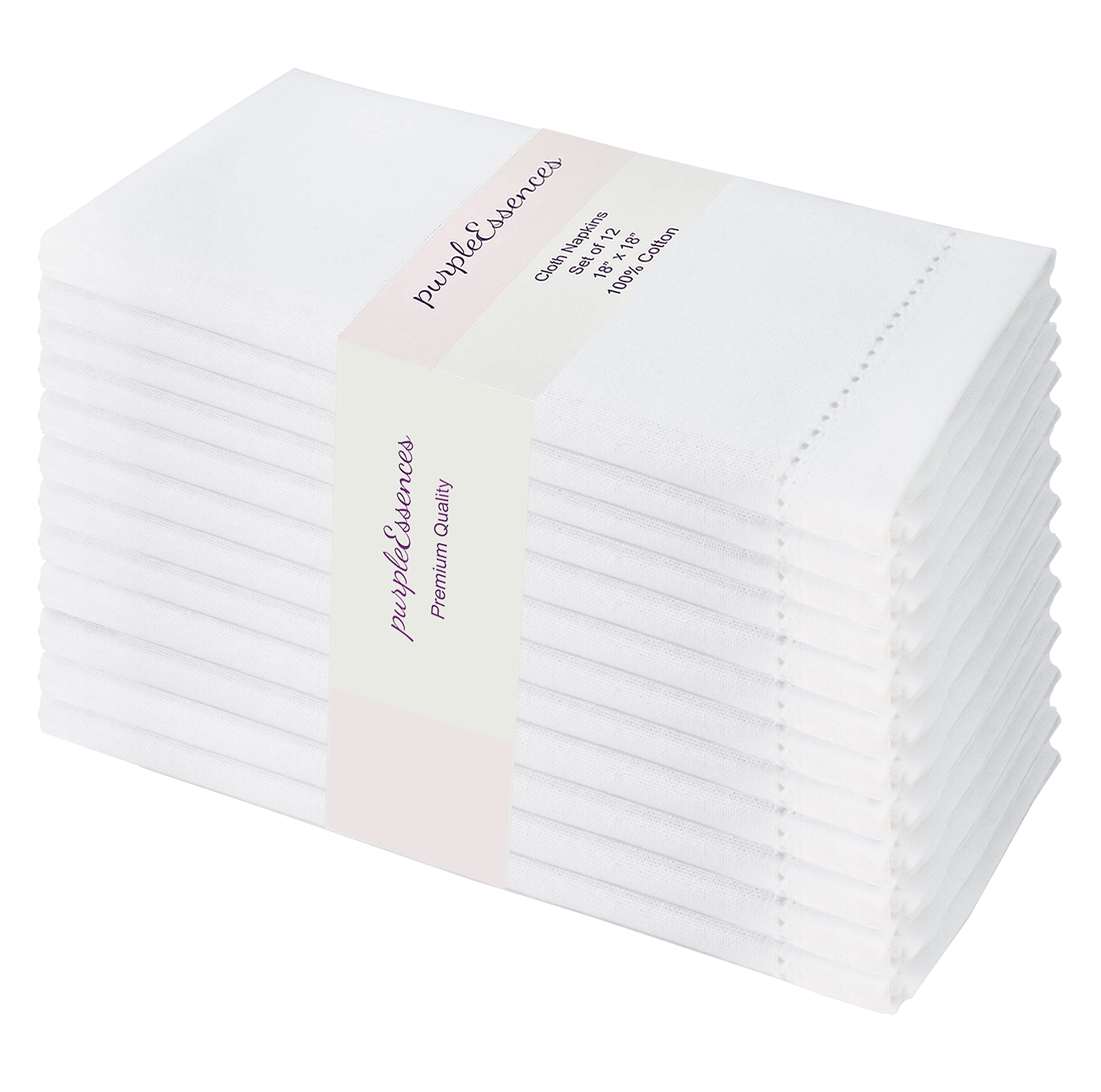 PurpleEssences hemstitch napkins set of twelve, 18x18 inches, soft cotton for elegant dining.