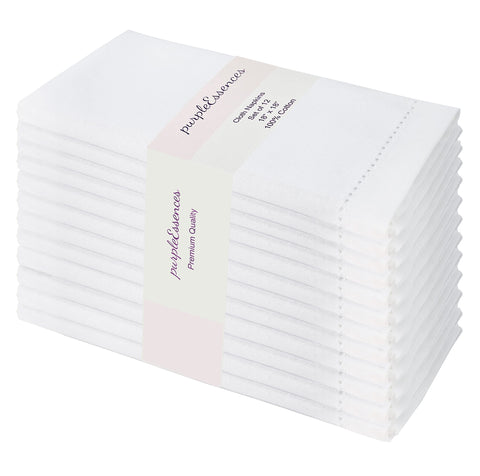 PurpleEssences hemstitch napkins set of twelve, 18x18 inches, soft cotton for elegant dining.