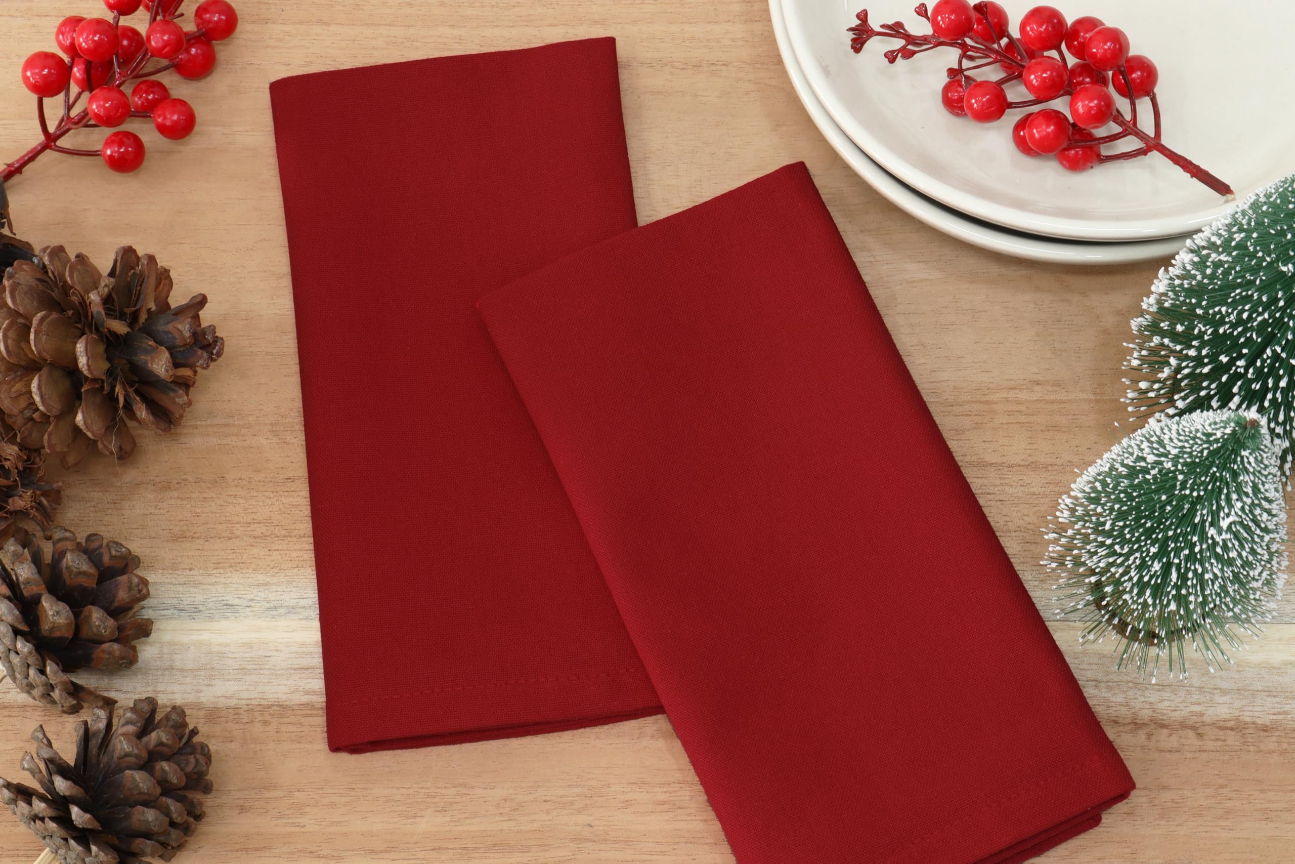 PurpleEssences red napkins are machine-washable for quick reuse.