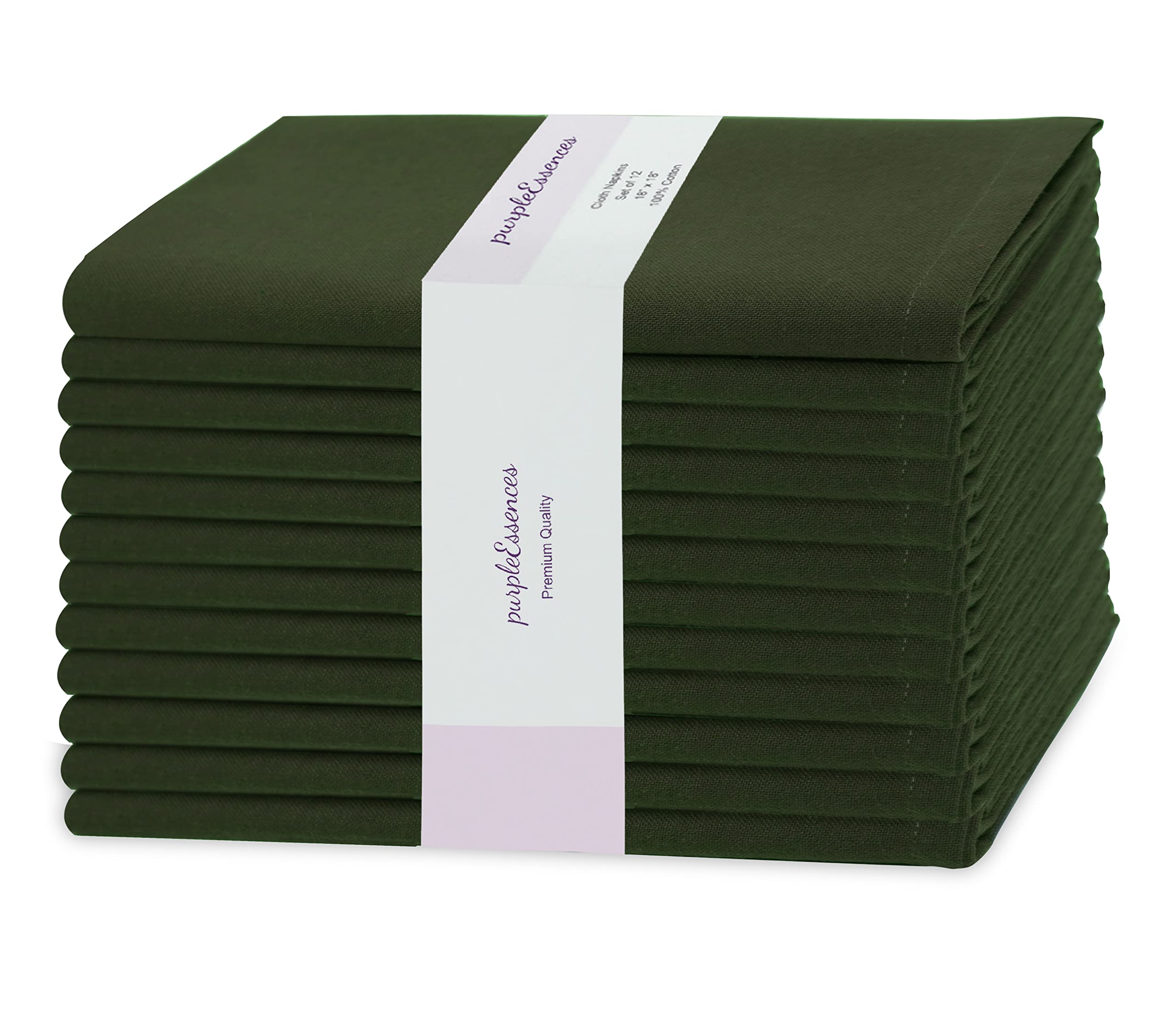 PurpleEssences olive green 18x18 napkins with soft cotton texture for everyday dining