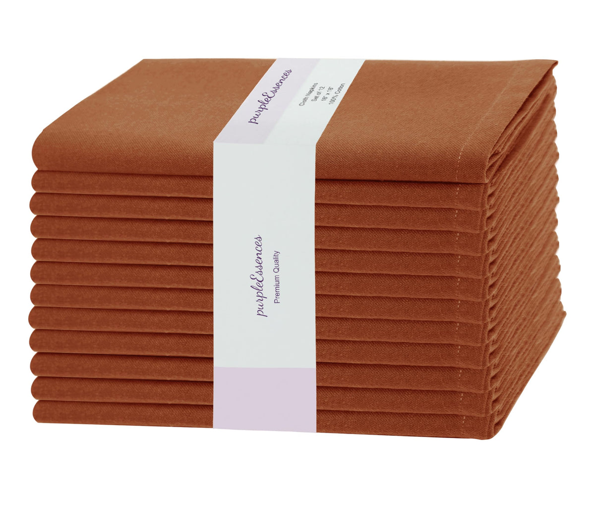 PurpleEssences rust napkins 12-pack laid flat for a cozy farmhouse dining setting.