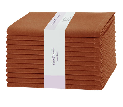 PurpleEssences rust napkins 12-pack laid flat for a cozy farmhouse dining setting.