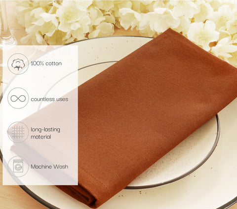 PurpleEssences rust napkins with mitered corners add refined detail to table settings.
