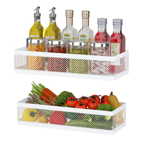 PUSDON hanging storage baskets on wall save kitchen space and organize bottles.