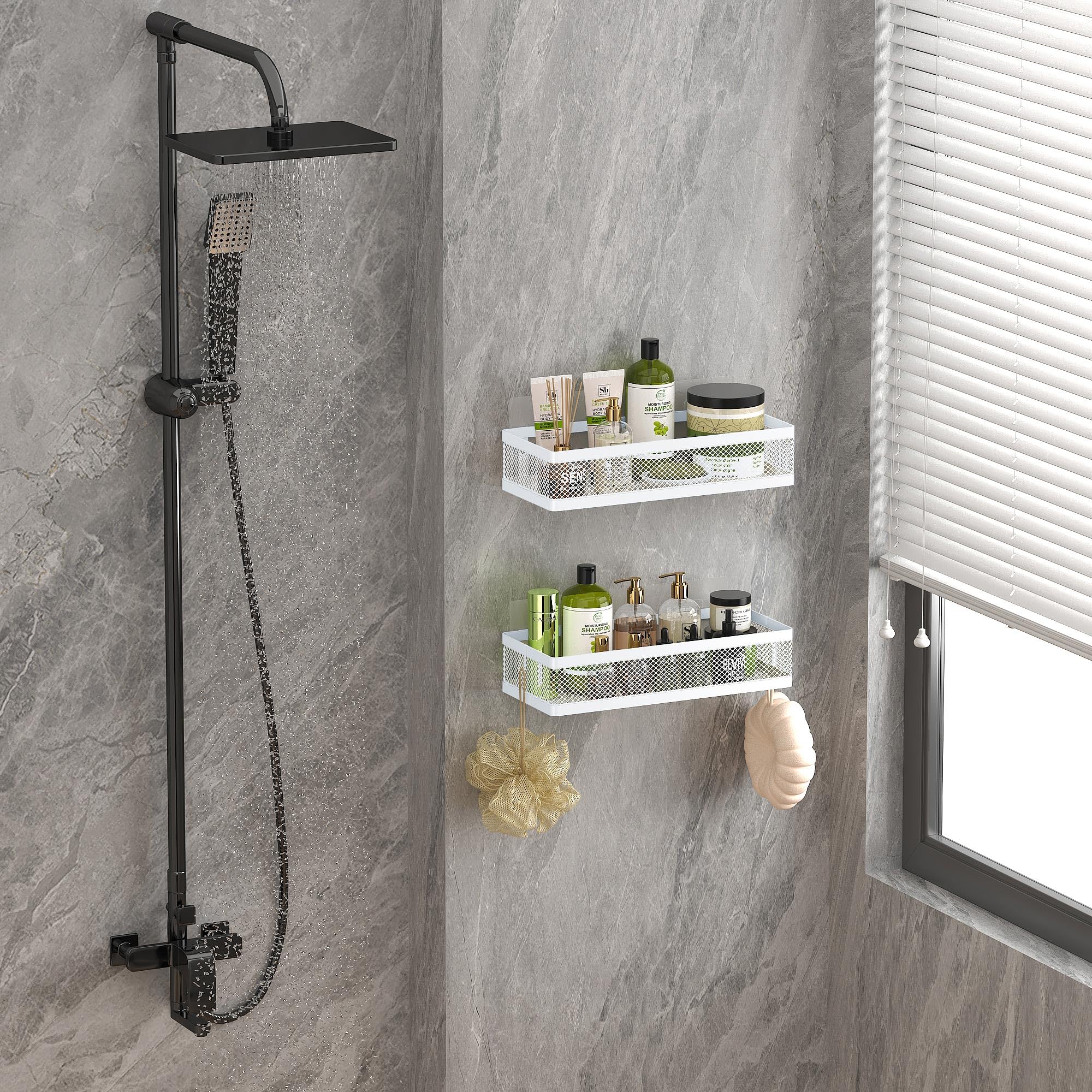 PUSDON metal wire bin rack keeps bathroom essentials tidy and accessible.