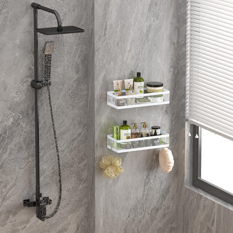 PUSDON metal wire bin rack keeps bathroom essentials tidy and accessible.