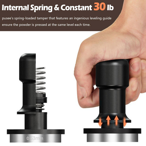 PUSEE ergonomic handle close-up facilitates comfortable grip during tamping.