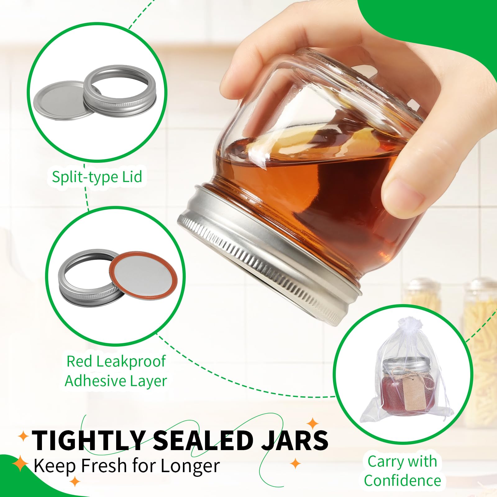 PUSKMAY jars with silver lids keep jams, honey, and spices secure