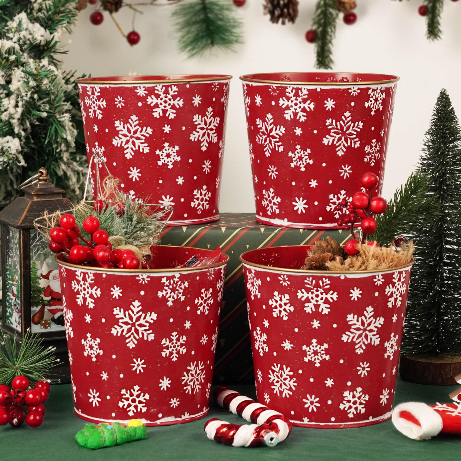 Putuo Decor snowflake-pattern metal buckets perfect for holiday table decor.