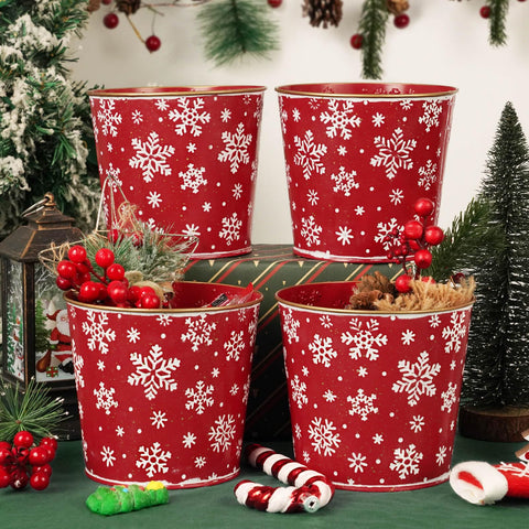 Putuo Decor snowflake-pattern metal buckets perfect for holiday table decor.