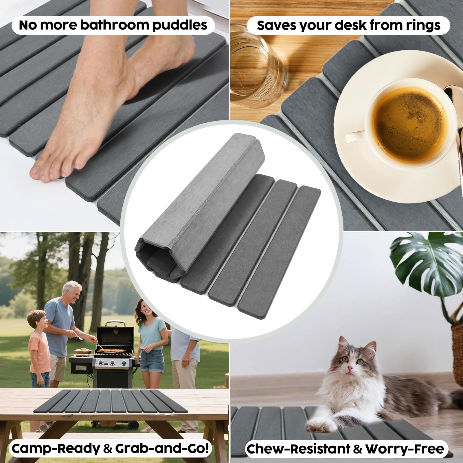Puxinargo countertop drying mat in dark grey demonstrating absorbent surface
