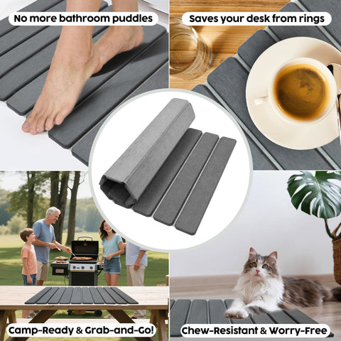 Puxinargo countertop drying mat in dark grey demonstrating absorbent surface