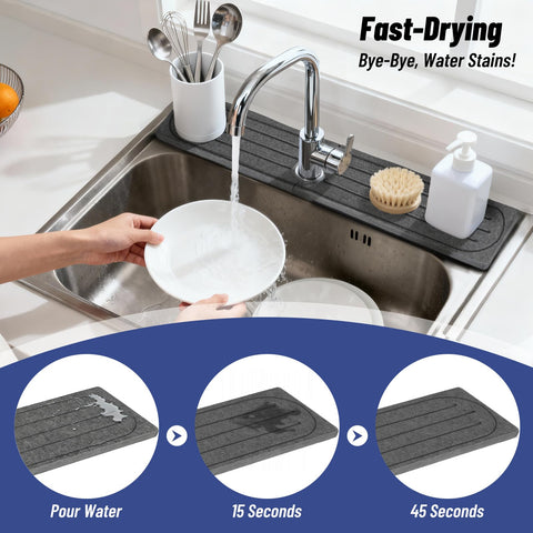 Puxinargo sink protector around faucet area keeps counters dry.