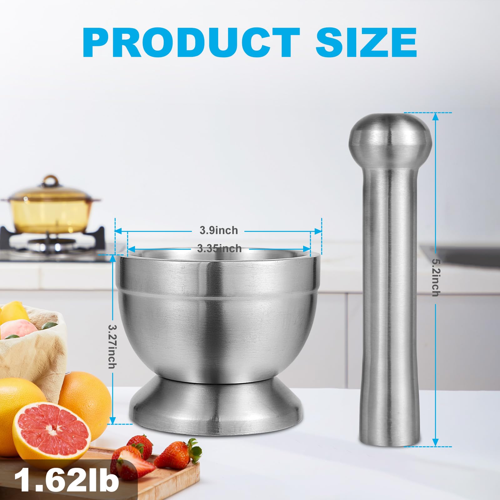 Pwkauka mortar and pestle with non-slip base for stable grinding