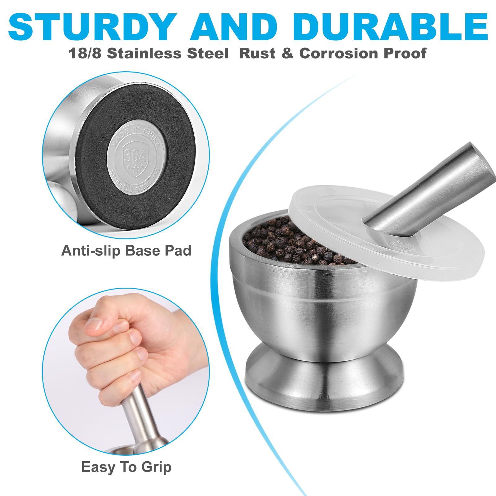 Pwkauka mortar and pestle with splash-proof lid for neater prep