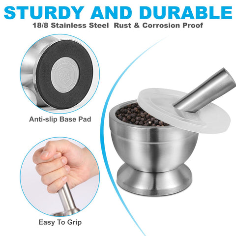 Pwkauka mortar and pestle with splash-proof lid for neater prep