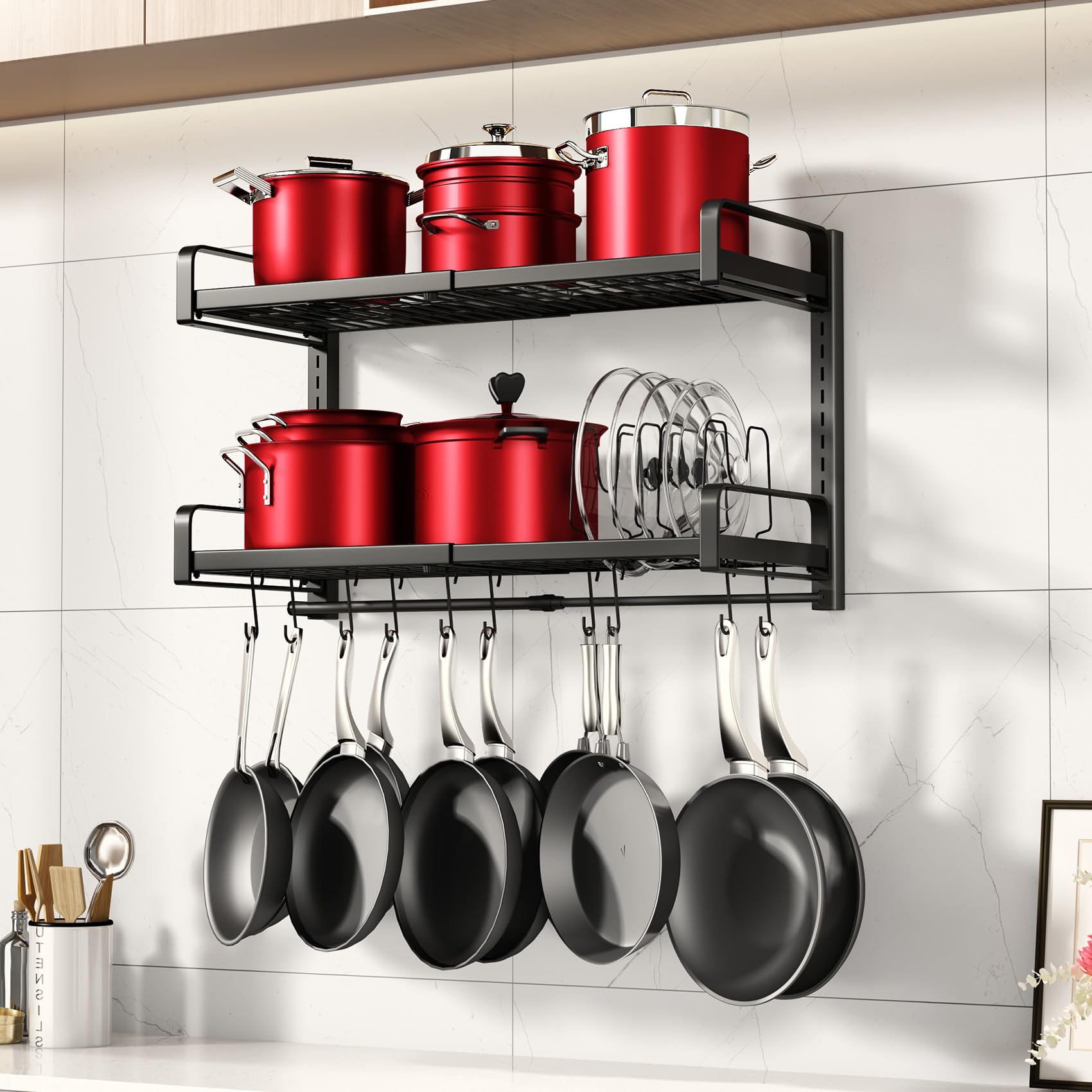 PXRACK expandable pot rack shows 19-30 inch length for flexible kitchen organization.