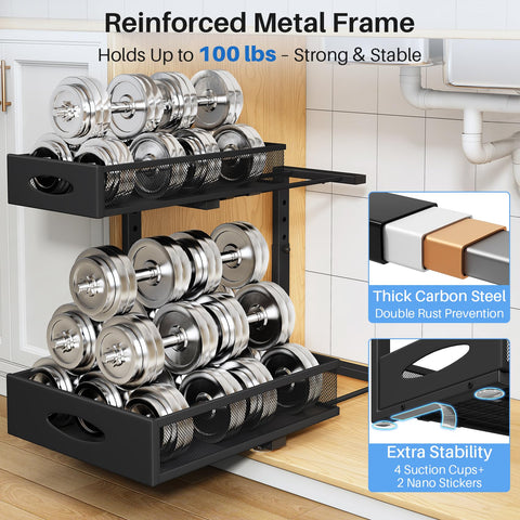 PXRACK adjustable height system fits pipes and disposals efficiently.