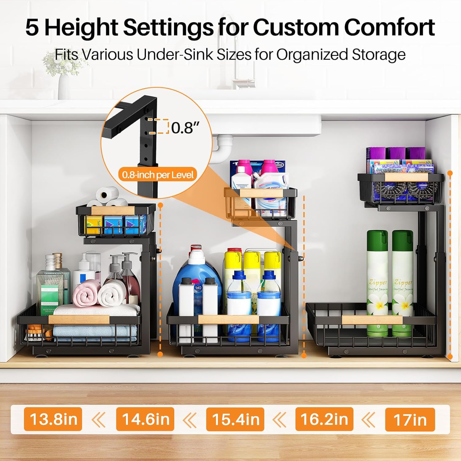 Sturdy thickened steel construction supports heavy items under the sink