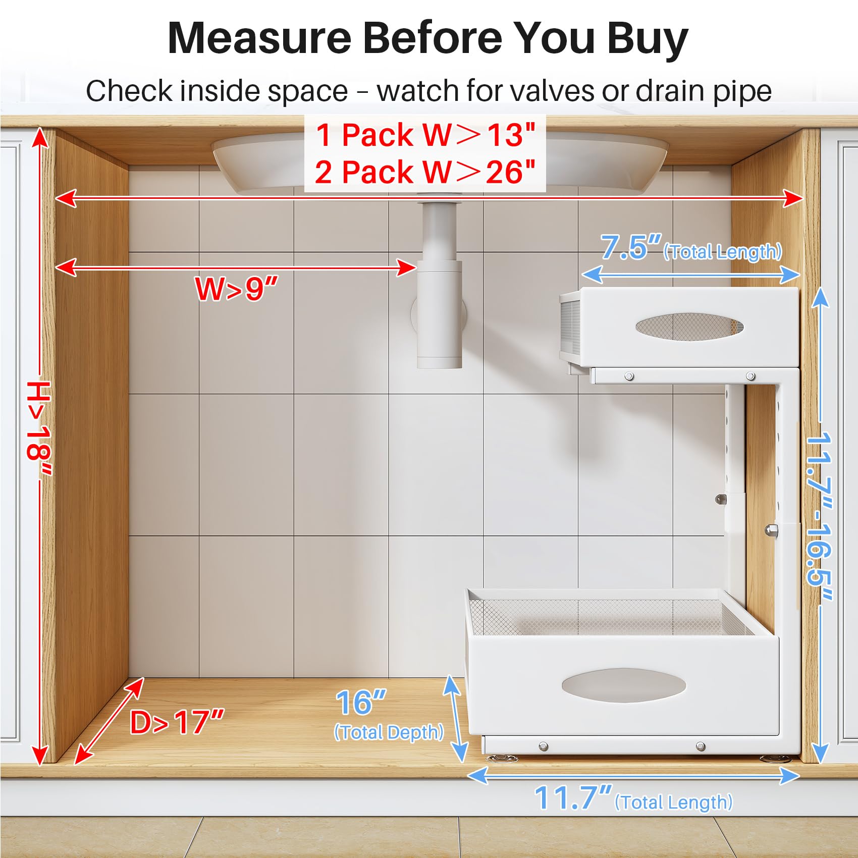 PXRACK under sink organizer 2-tier pull-out right stores items neatly.