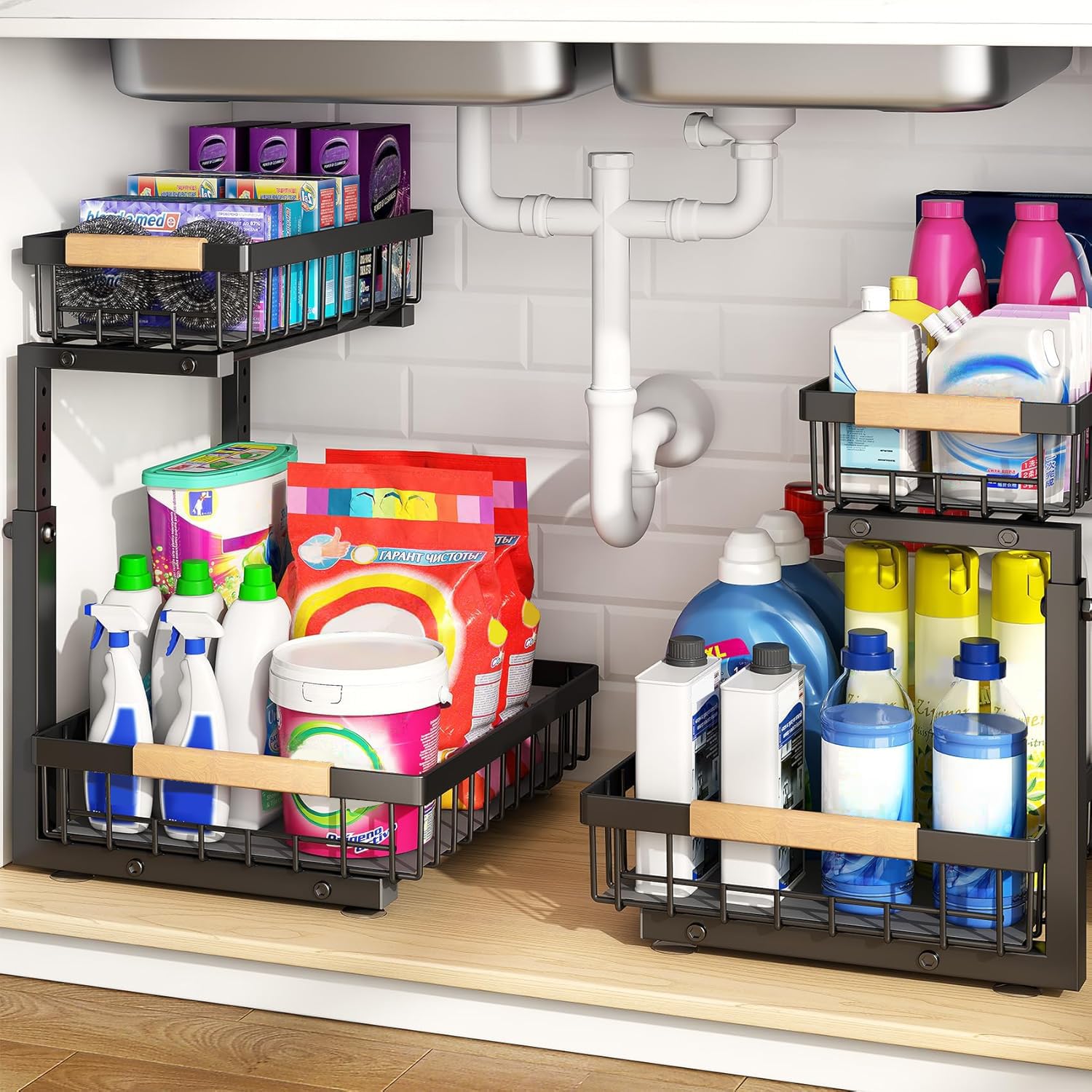 PXRACK under-sink organizer with 2-tier slide-out for easy access and compact storage