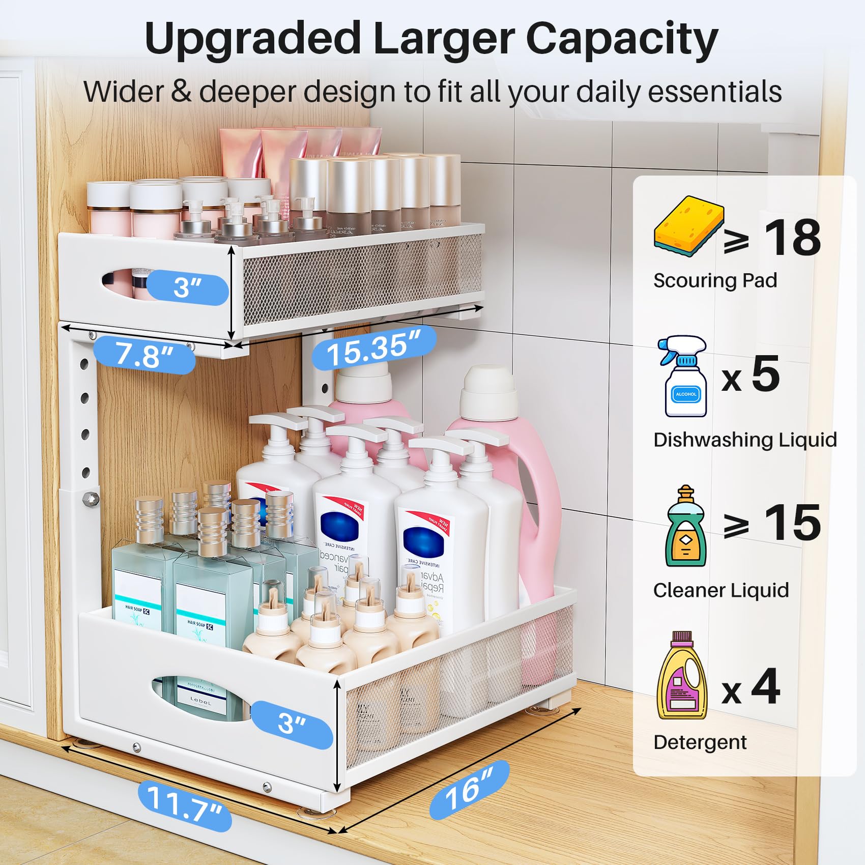 PXRACK bottom basket provides easy access to large items.