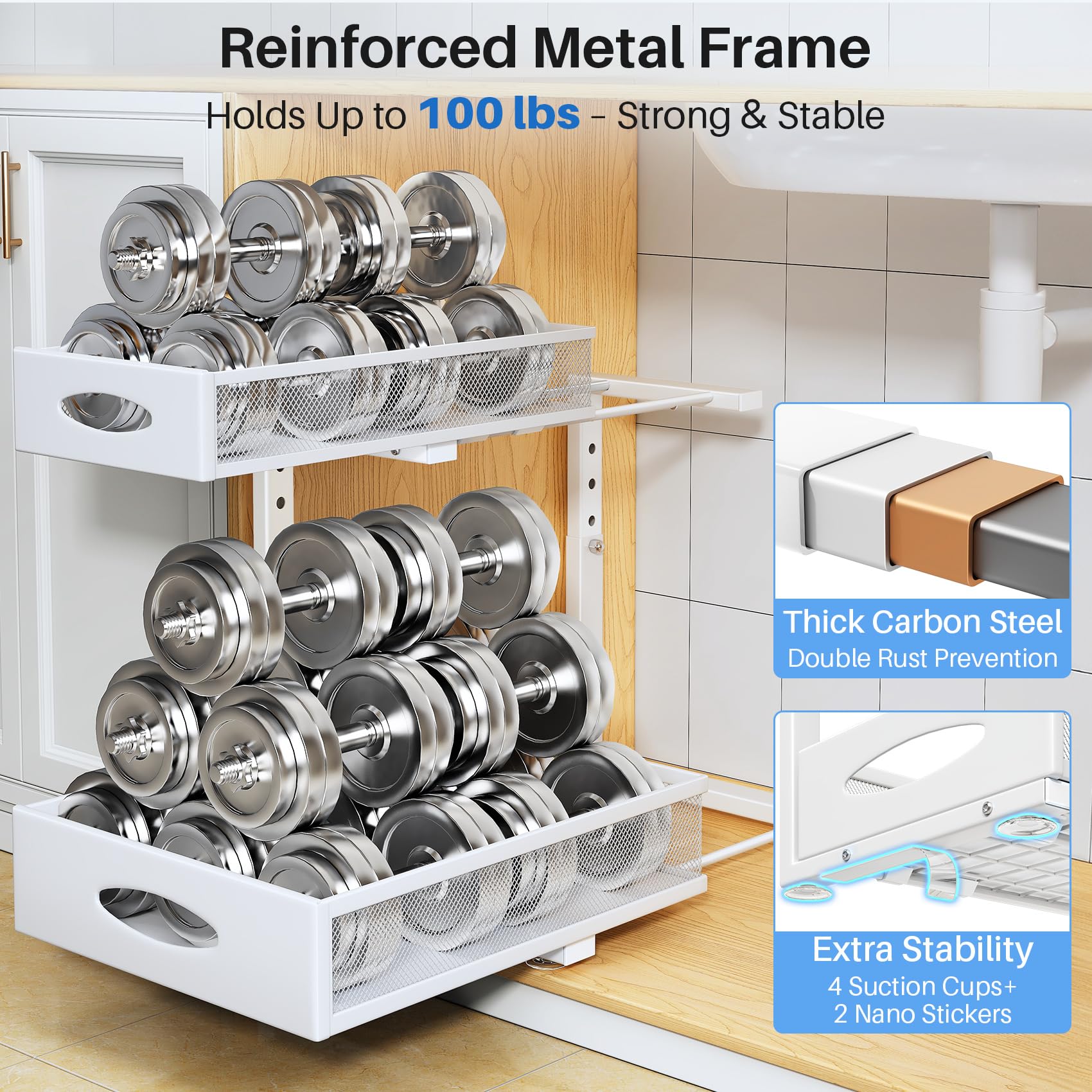 PXRACK 3-inch edge prevents tipping of tall items.