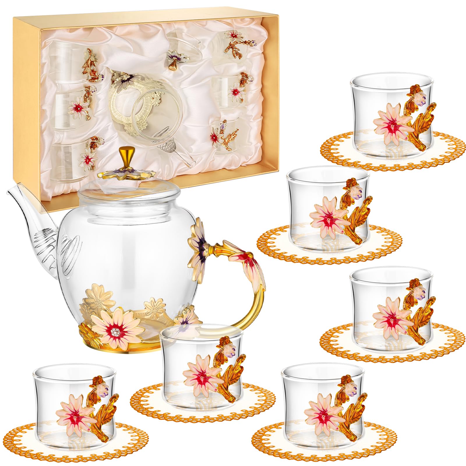 PYQTH floral teapot with golden handle for elegant tea service