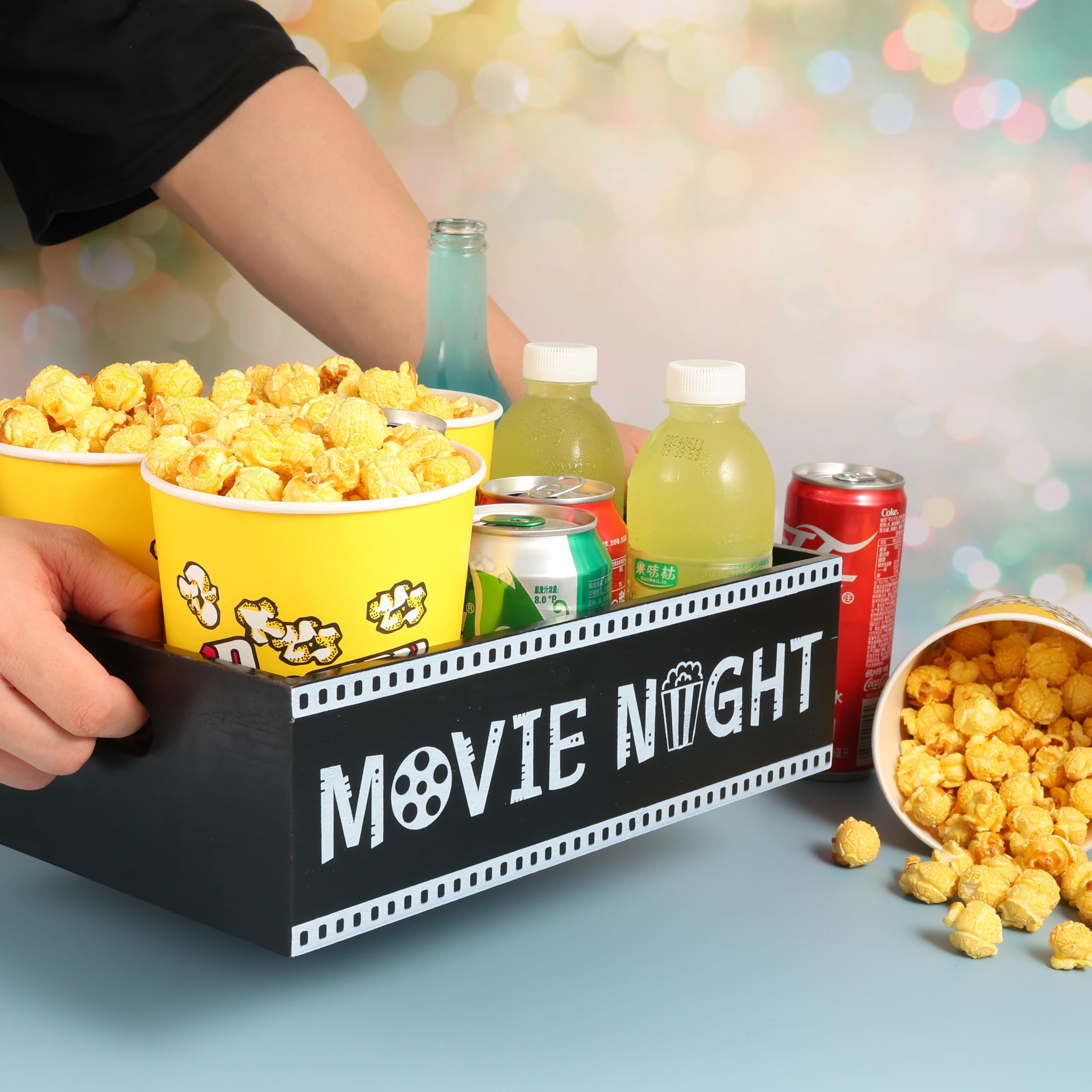 PYQTH Snack Tray Organizer helps chips, popcorn, and drinks stay neatly arranged.
