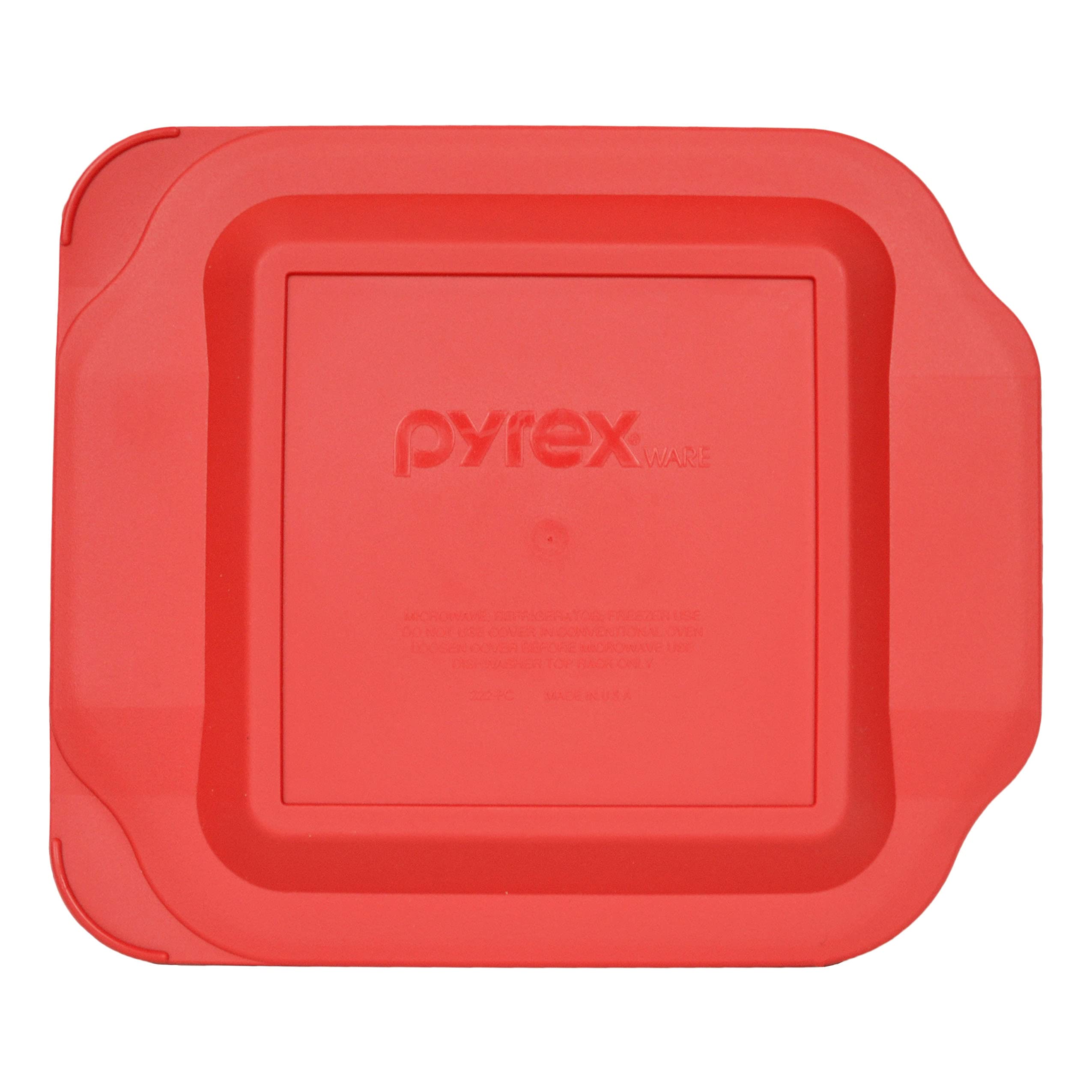 Pyrex 222-PC red lids on dish ready for fridge or microwave reheating.
