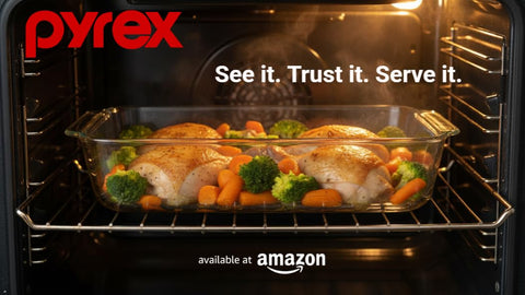 Pyrex 233-D multi-use glass dish suitable for oven, microwave, freezer, and fridge.