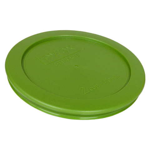 Pyrex lawn green lids in a 4-pack, dishwasher-safe for easy cleanup.