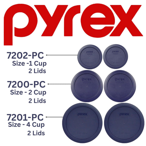 Pyrex 7201-PC 4-Cup blue lid stacked for compact pantry organization.
