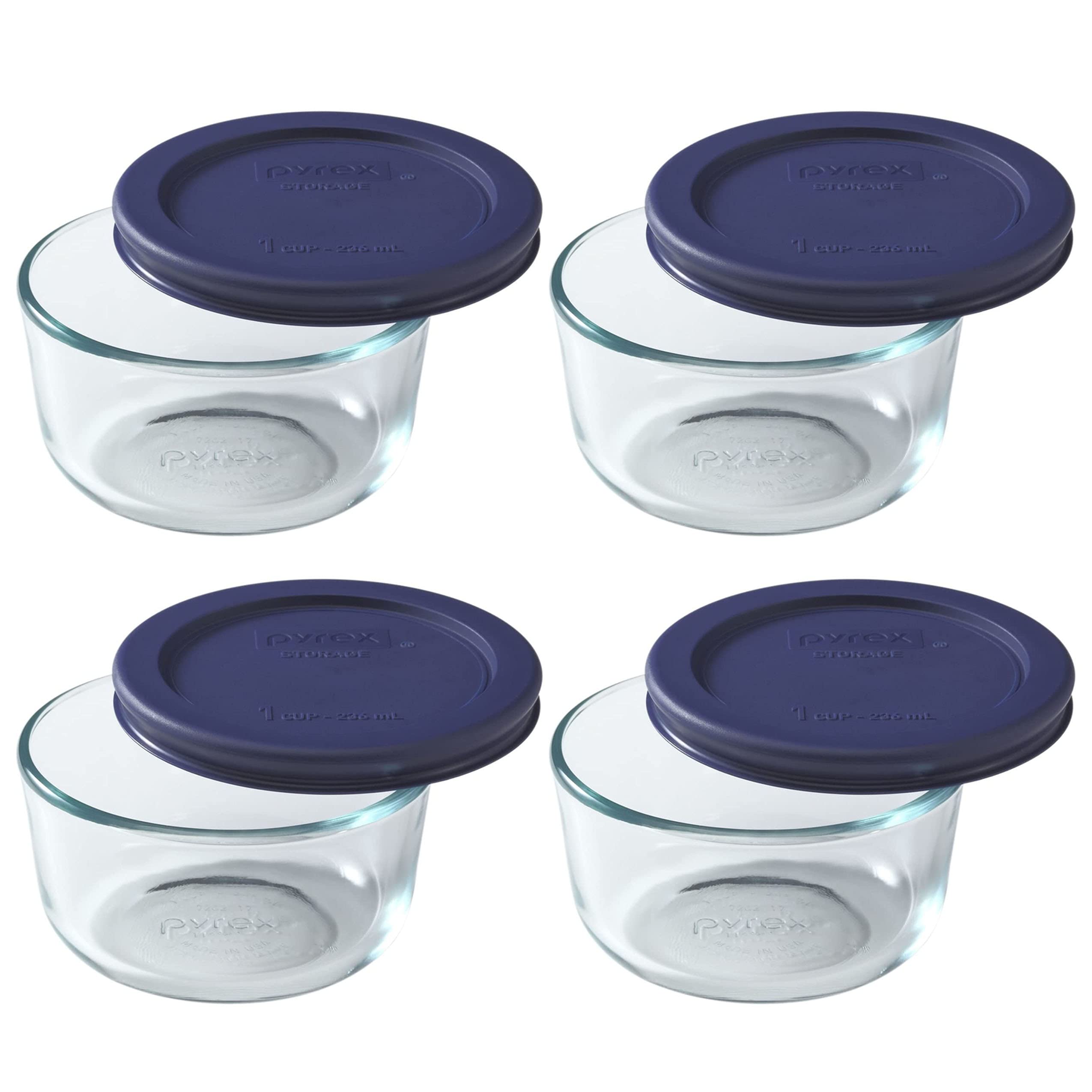 Pyrex 7202 1-Cup Glass Bowls with lids for secure storage and odor-free leftovers.