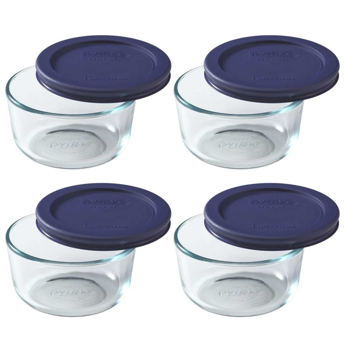 Pyrex 7202 1-Cup Glass Bowls with lids for secure storage and odor-free leftovers.