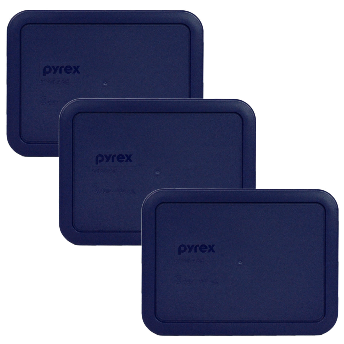 Pyrex 7210-PC blue lid pack on glass dishes, durable and fridge-safe.
