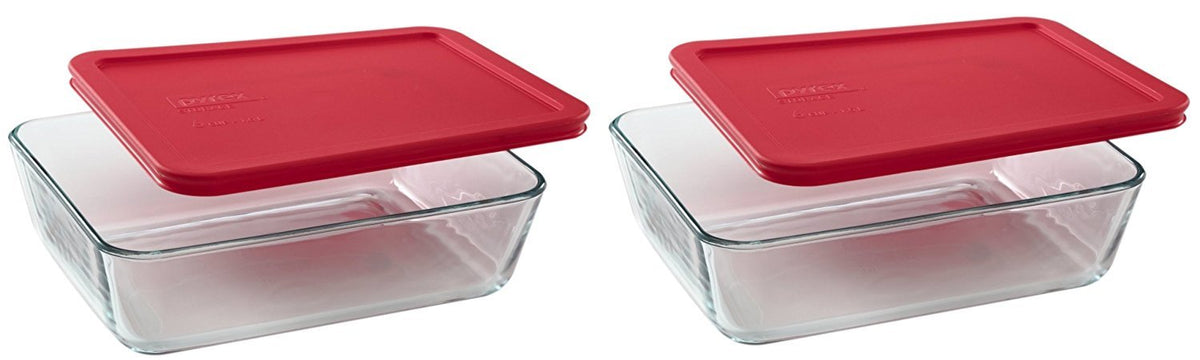 Pyrex 6-cup glass dish with red lid, versatile fridge, freezer, and microwave storage