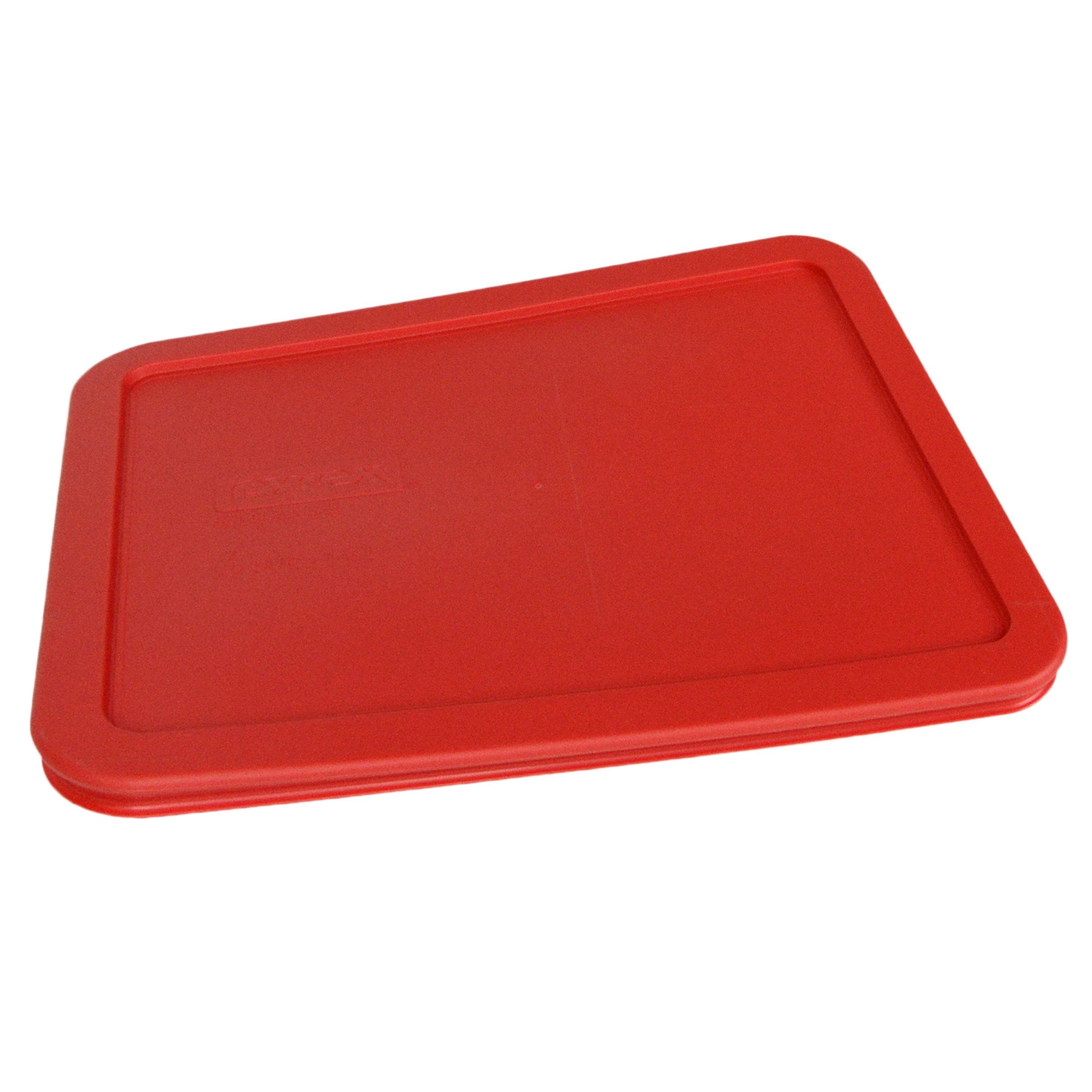 Red Pyrex 6-cup lid fits 7211 dish, microwave-safe for quick reheats.