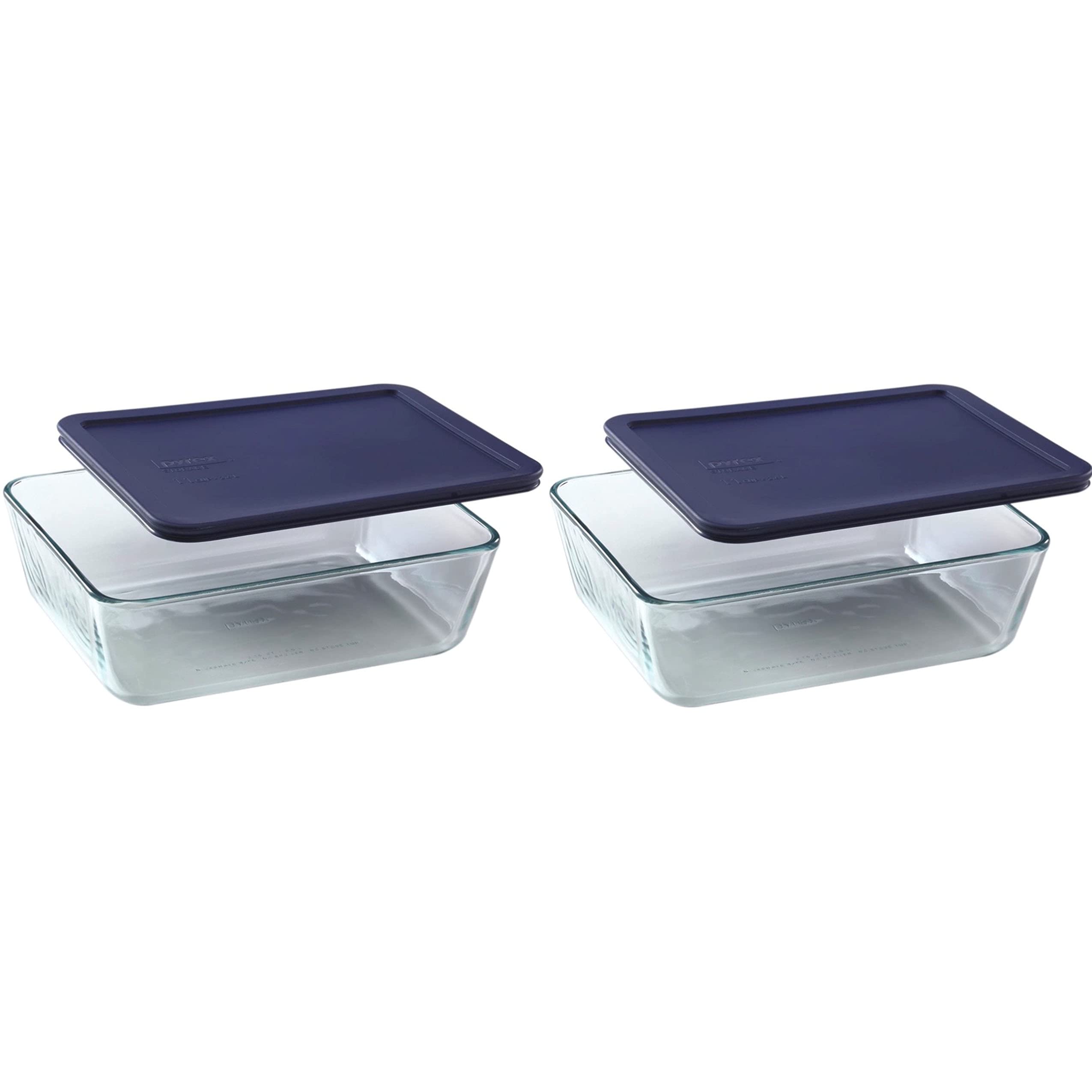 Pyrex 7212 11-Cup dish set with blue lids for reliable storage