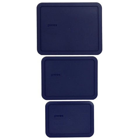Pyrex 11-Cup blue lid on glass container for fresh fridge storage.