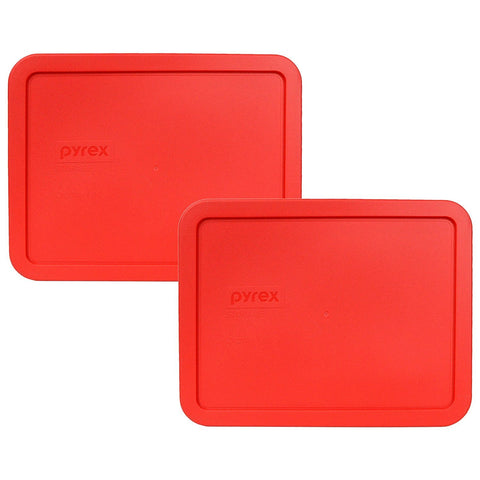 Pyrex 7212 11-cup red lid 2-pack close-up showing dish compatibility.